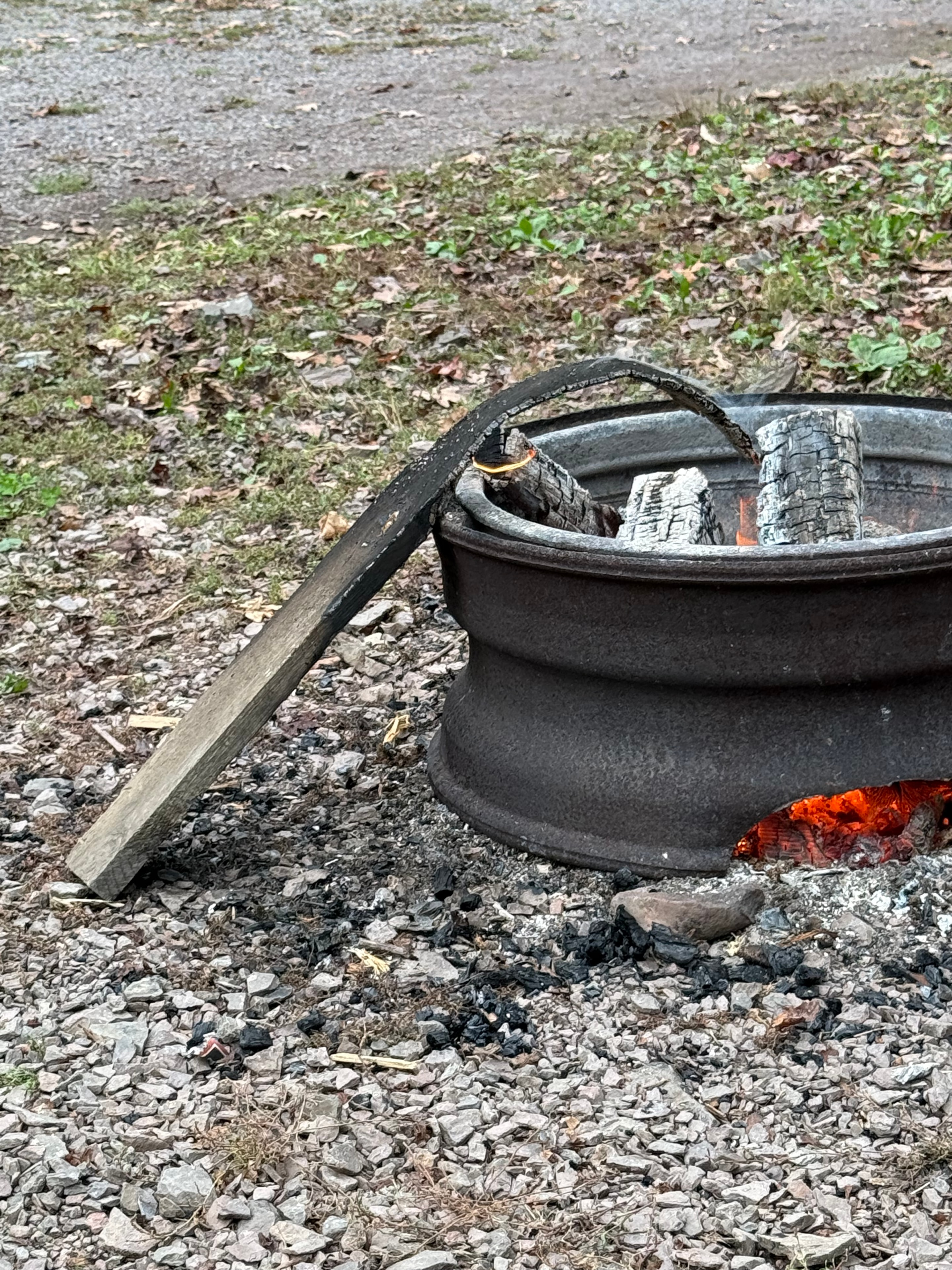 Glowing embers in the fire pit