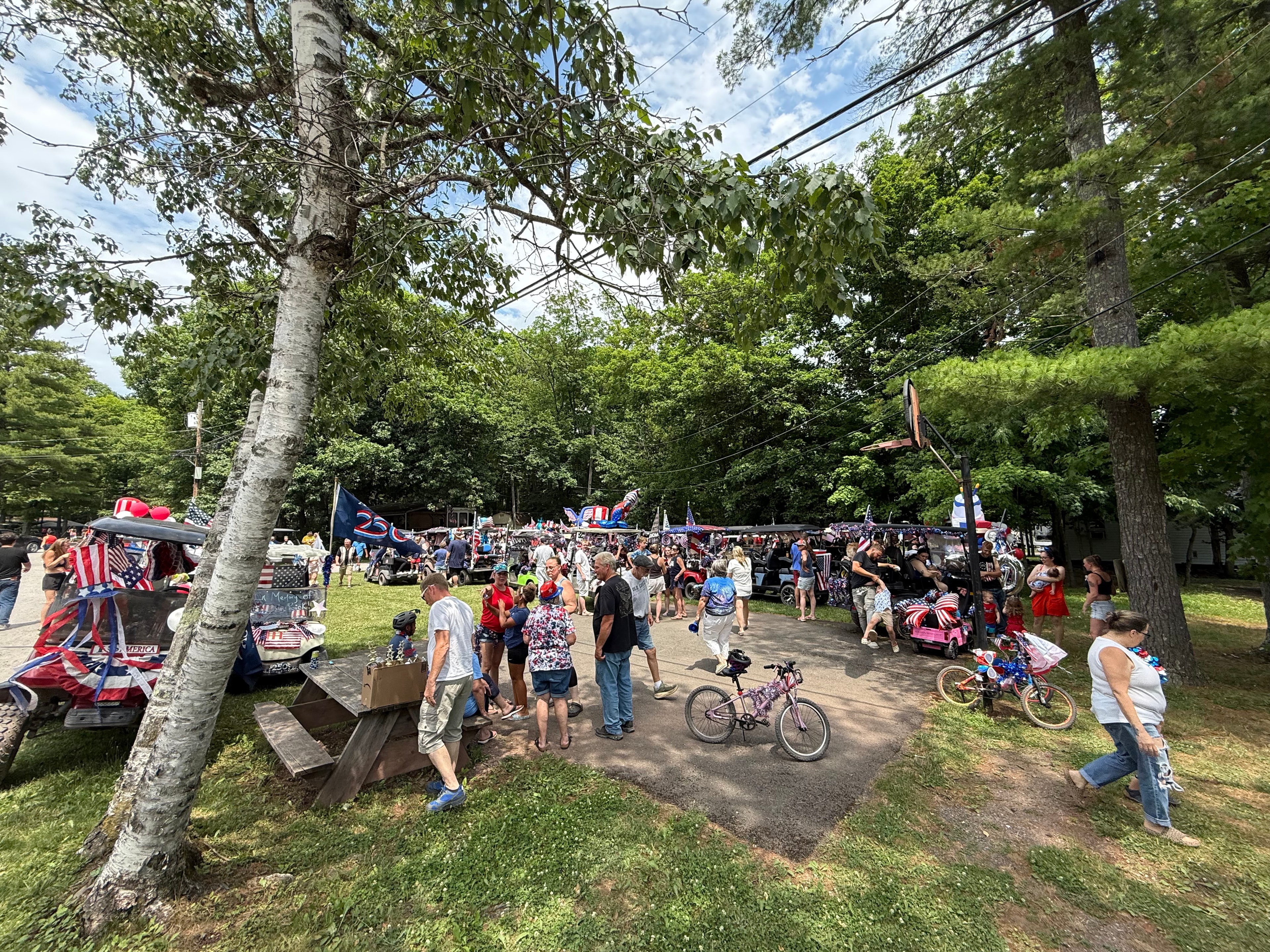 Crowd gathering at the campground for the 4th of July parade