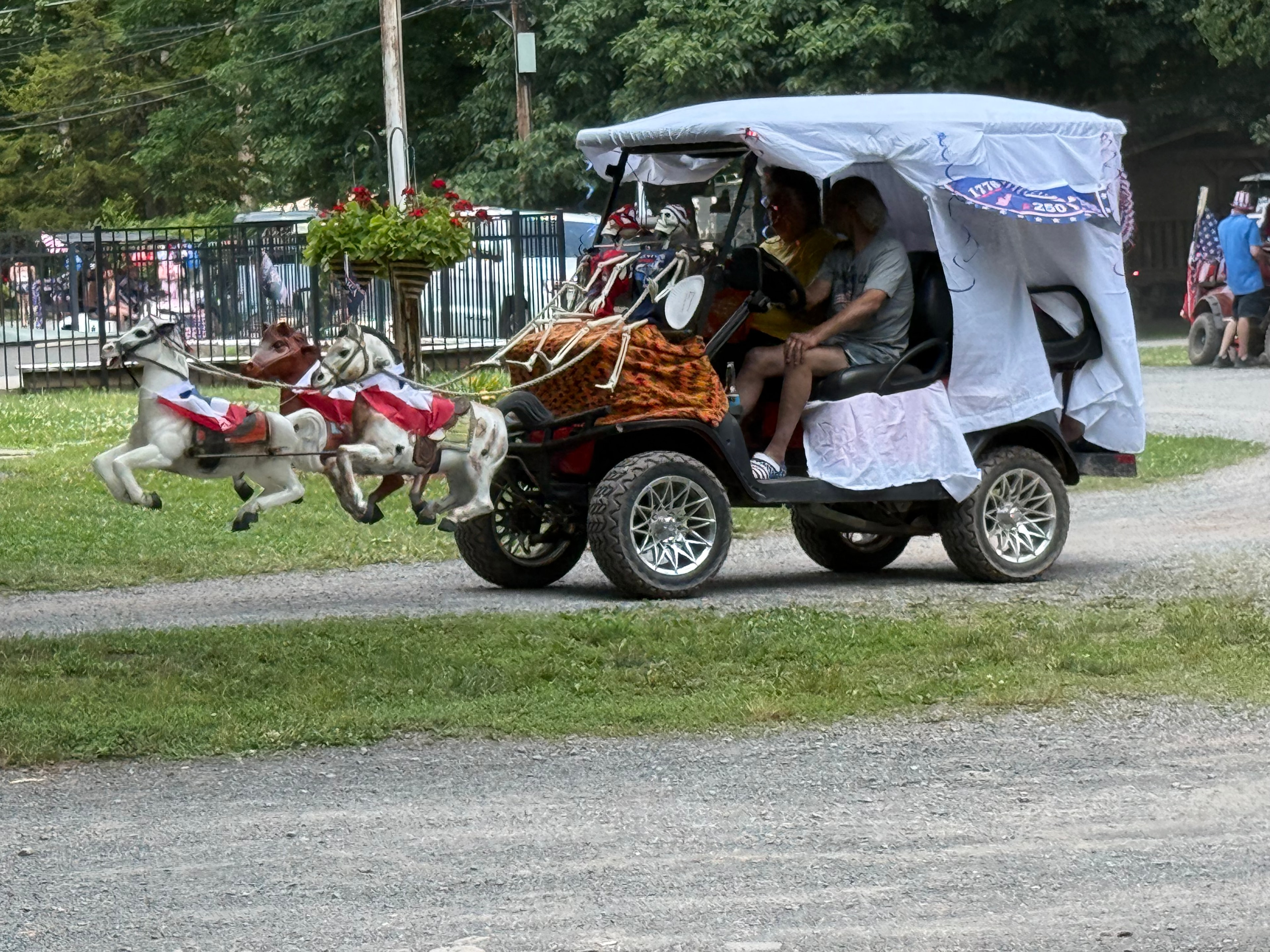 Horse-drawn chariot cart closeup — skeleton driver