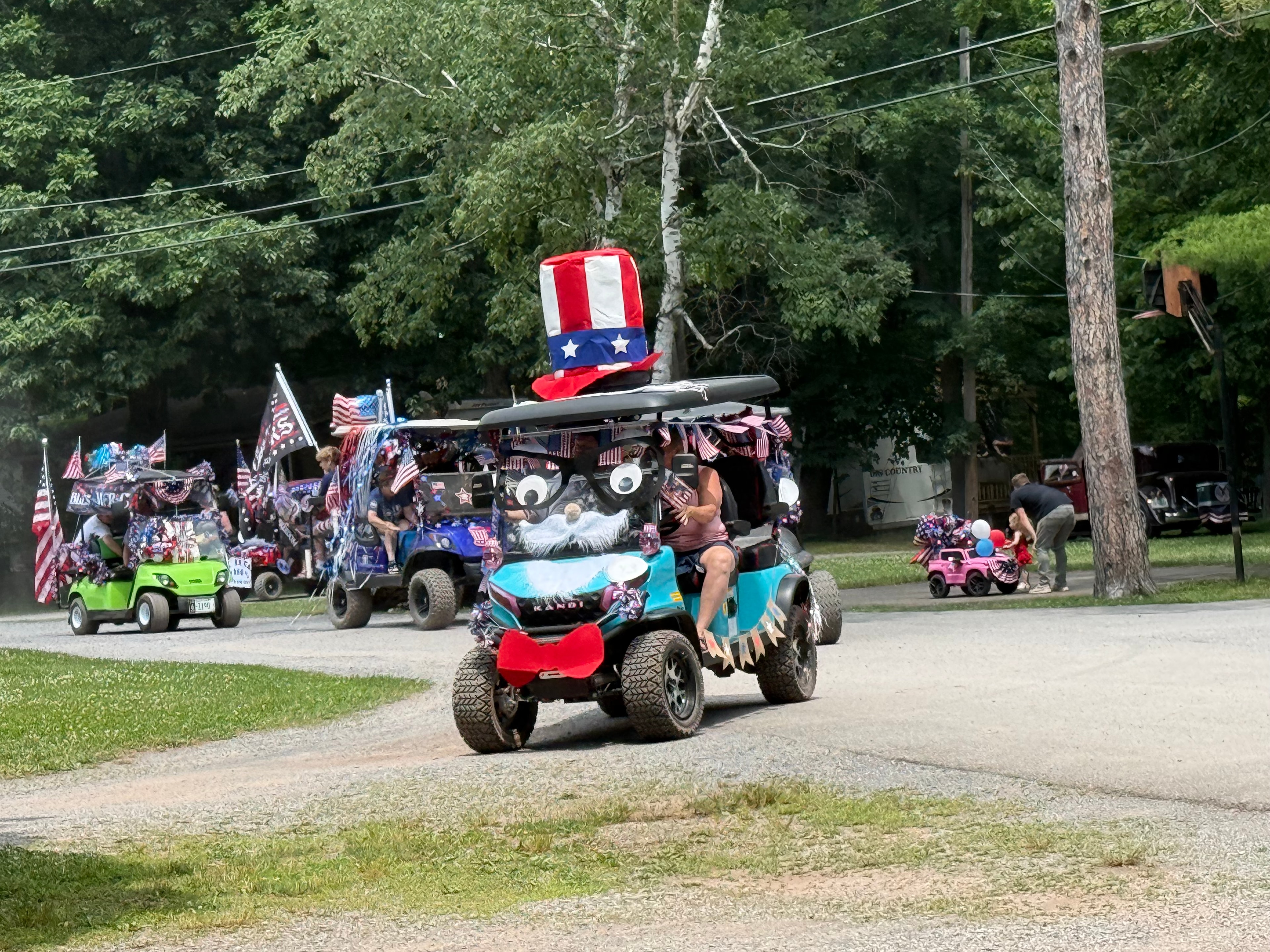 Kandi cart with giant Uncle Sam hat — parade favorite
