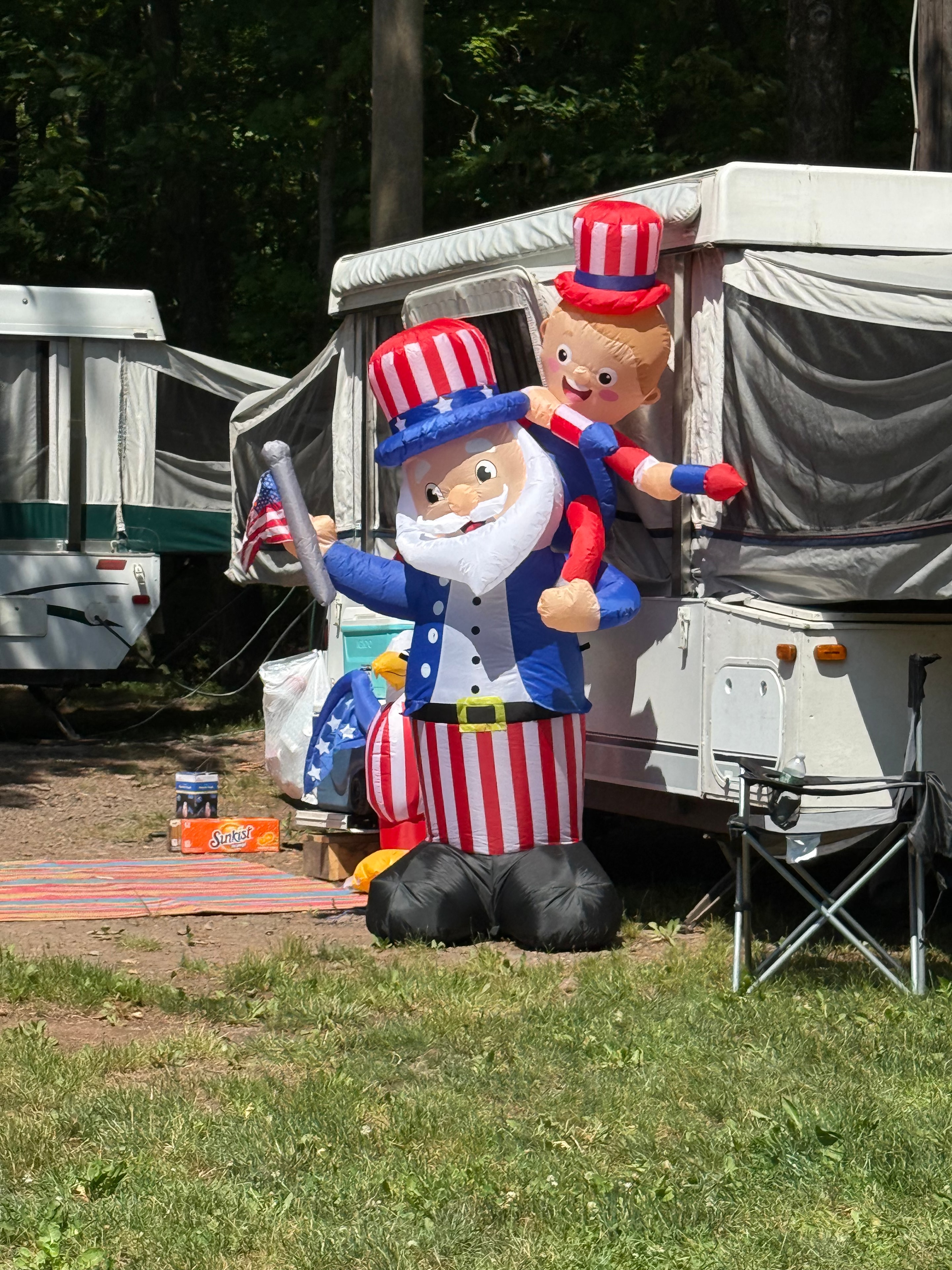 Uncle Sam inflatable at the campsite