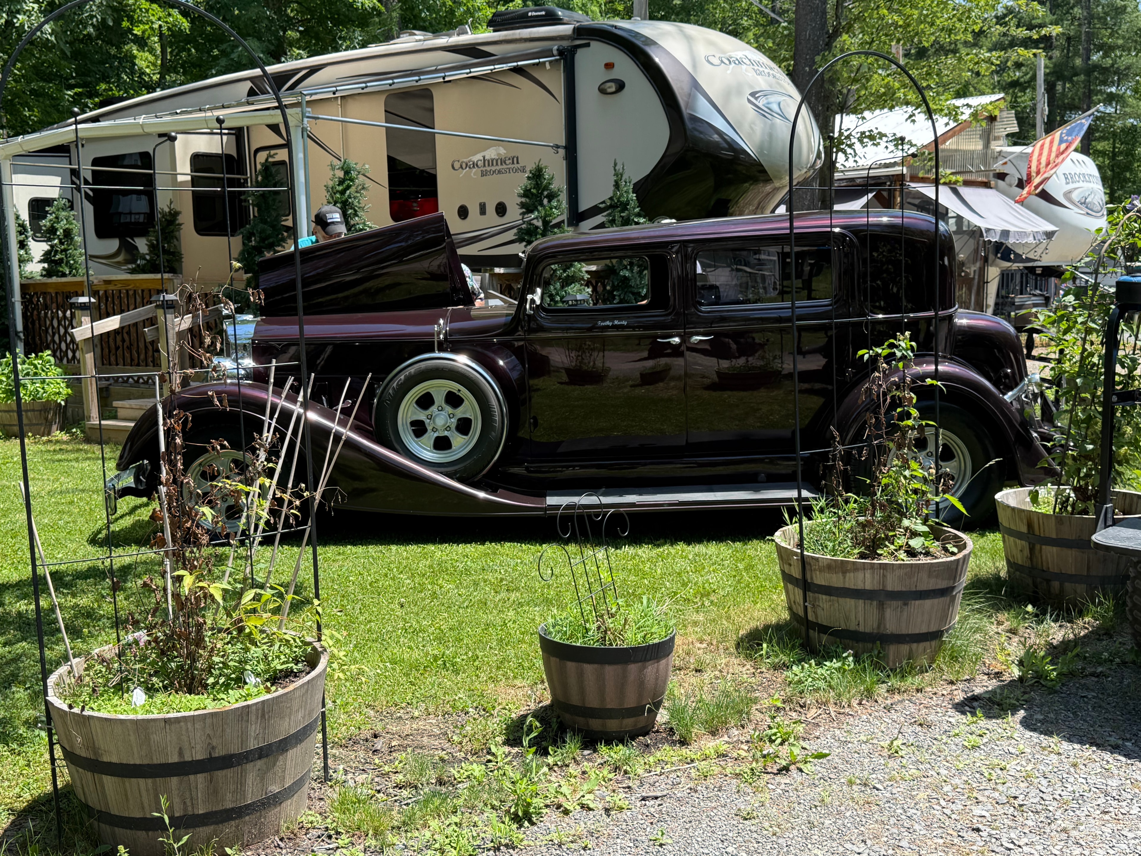 Vintage hot rod parked at the campground