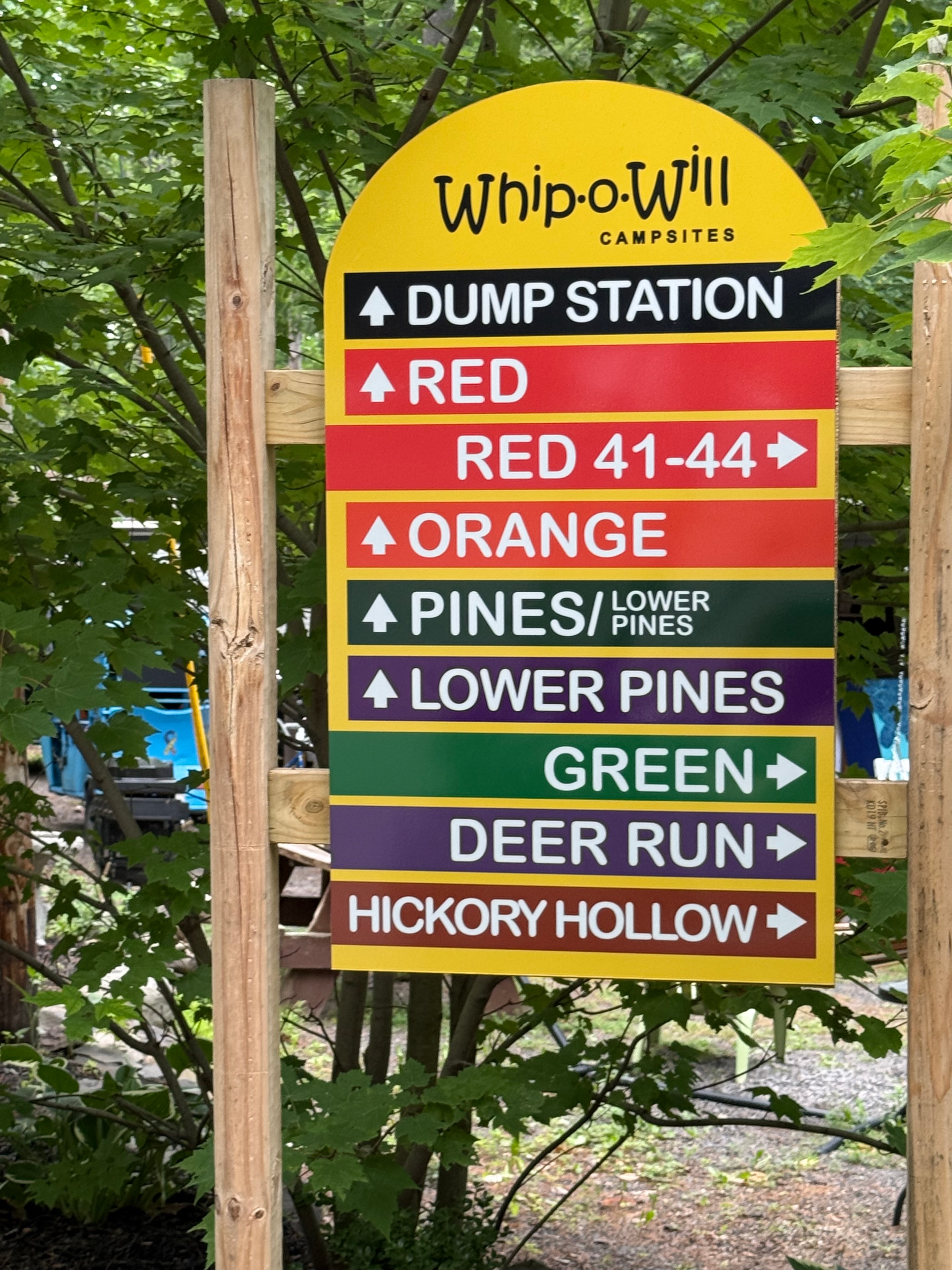 Whip O Will Campsites directional sign