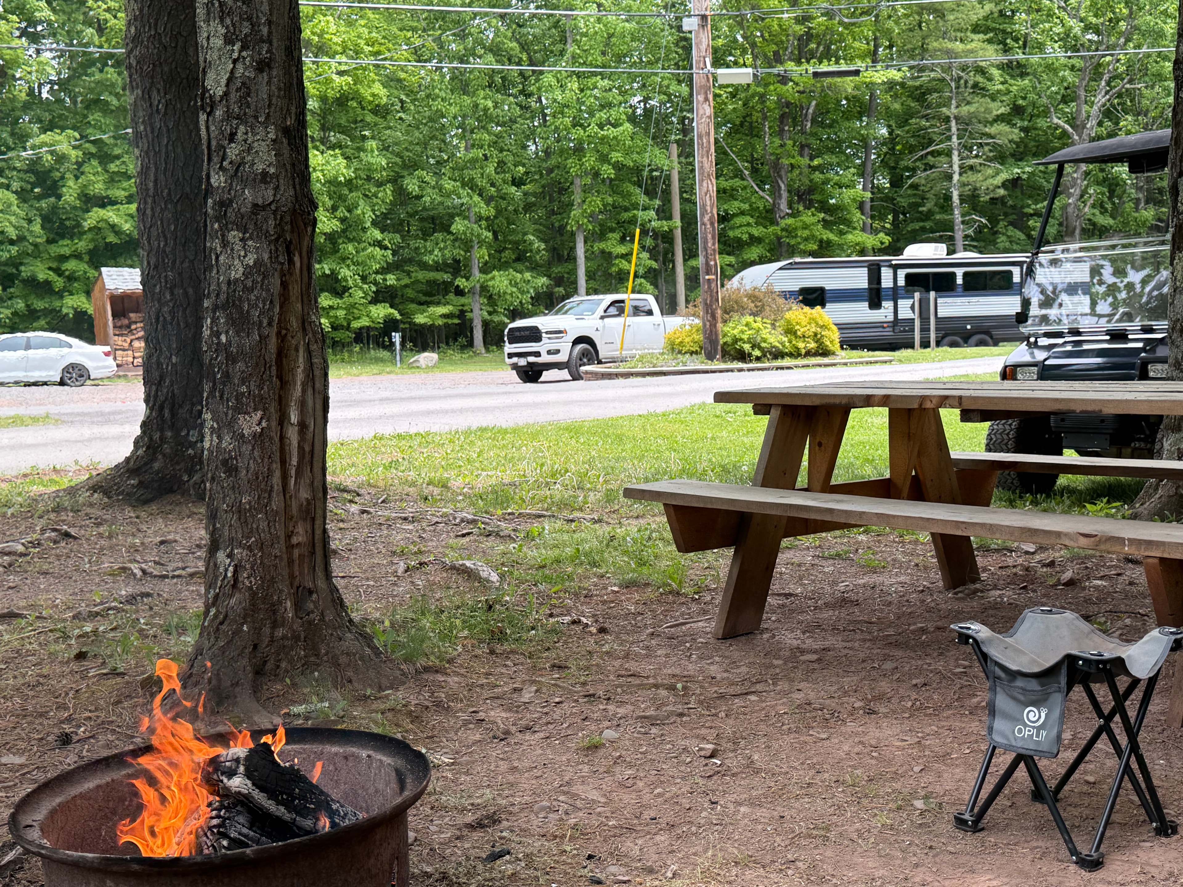 Morning fire at the campsite