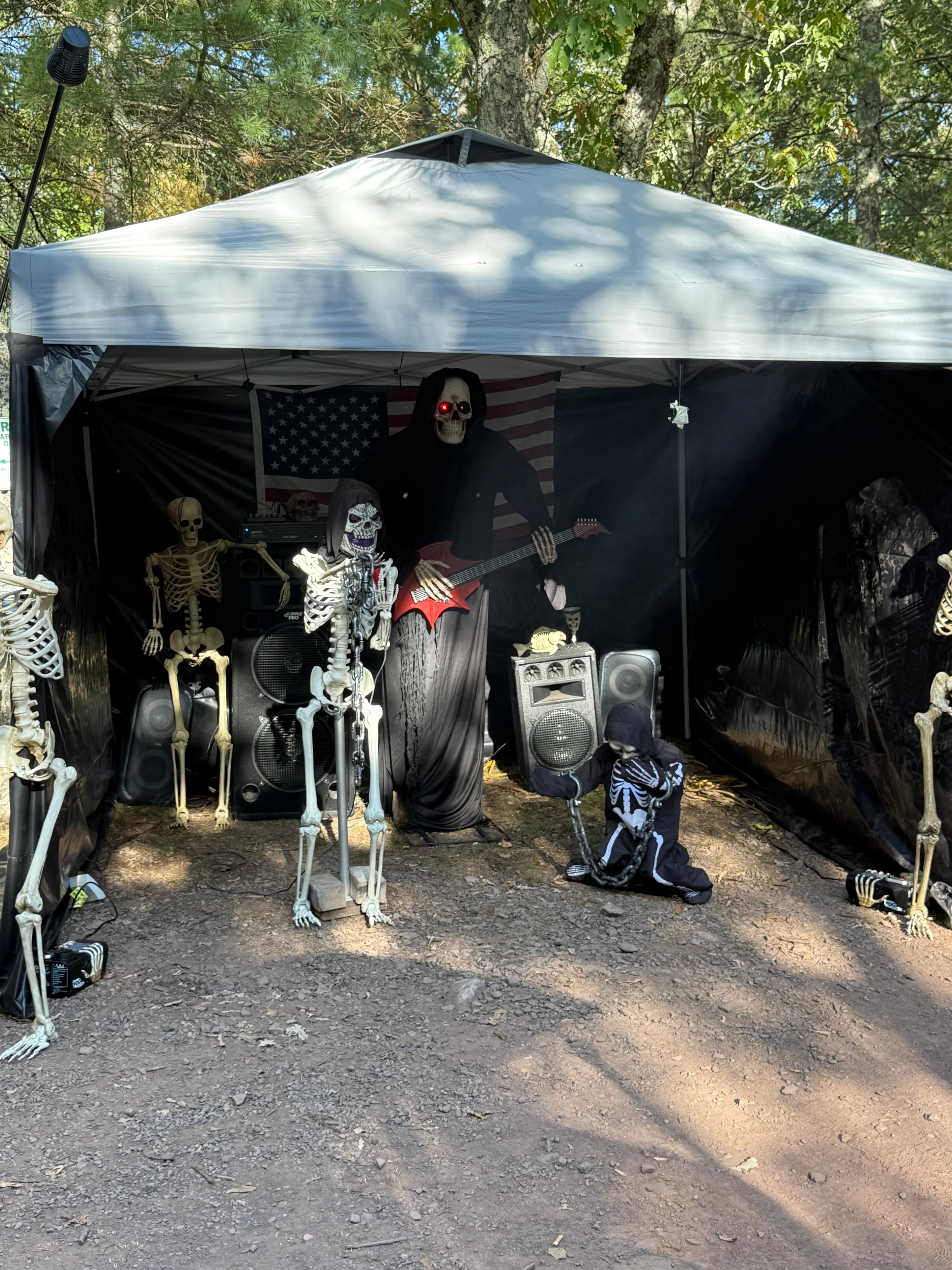 Skeleton rock band at the campsite
