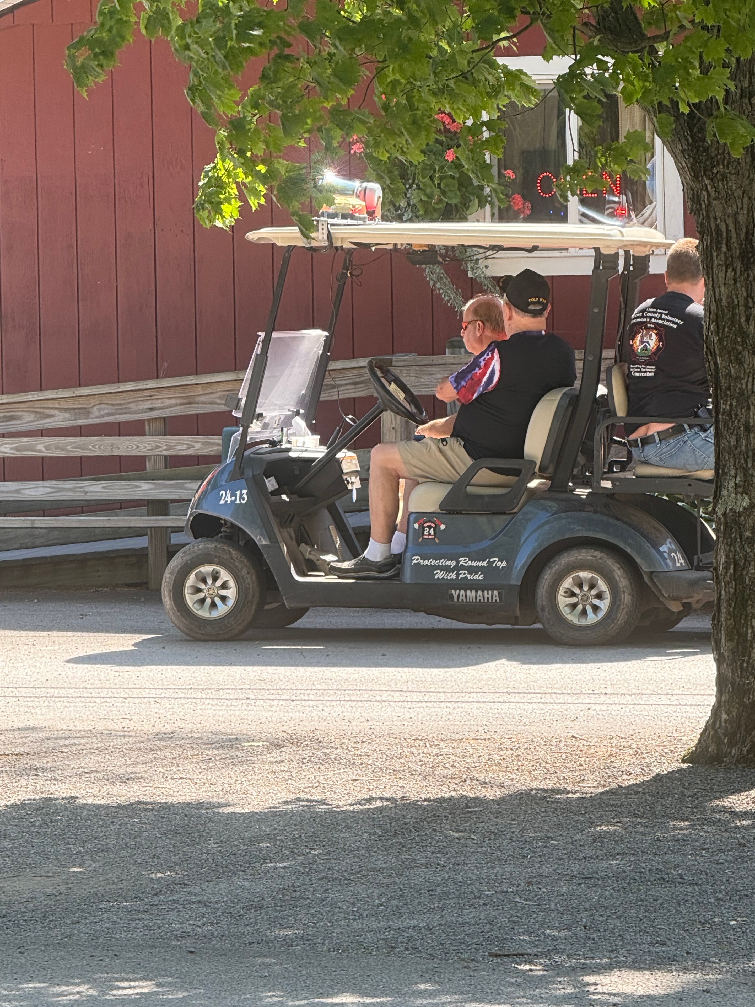 Golf cart by the porch
