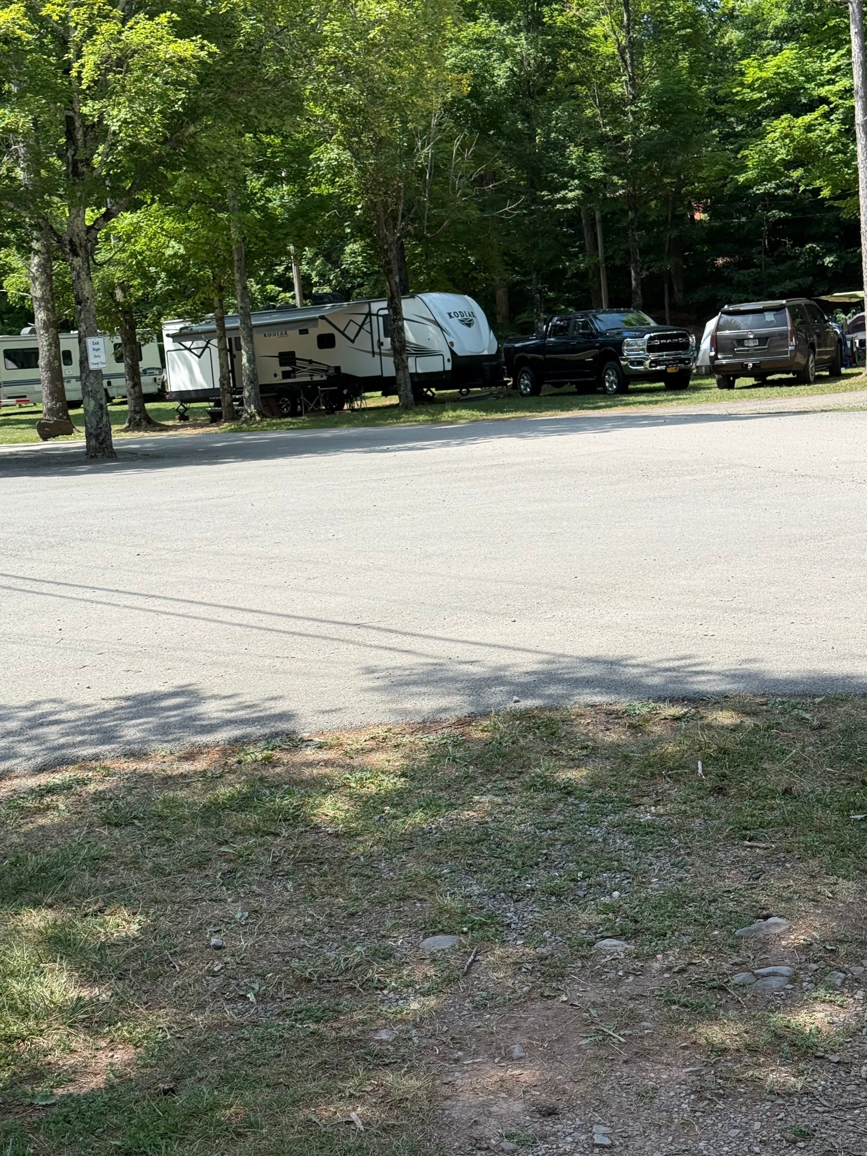 RVs lined up along the campground road