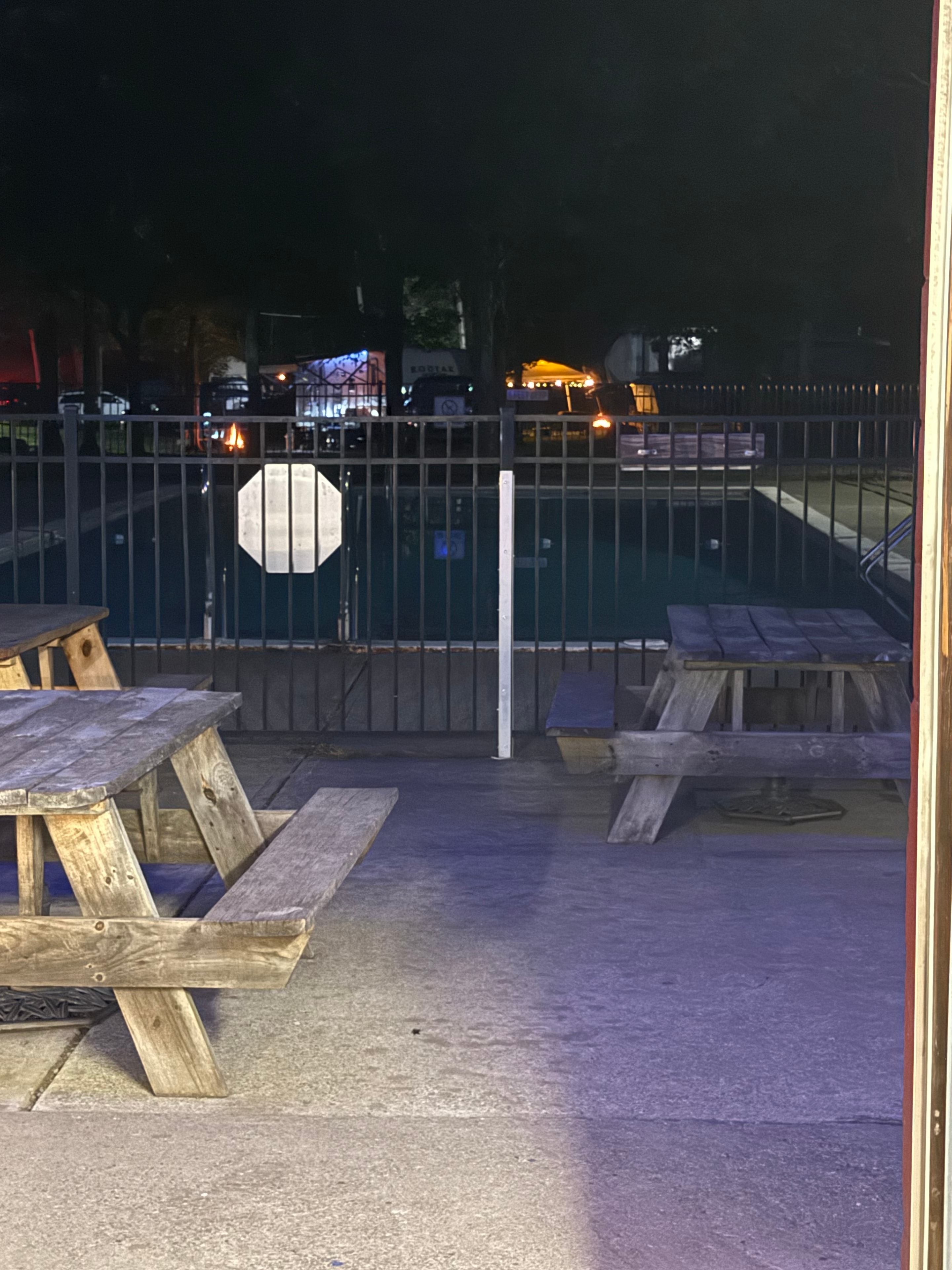 Campground lit up at night