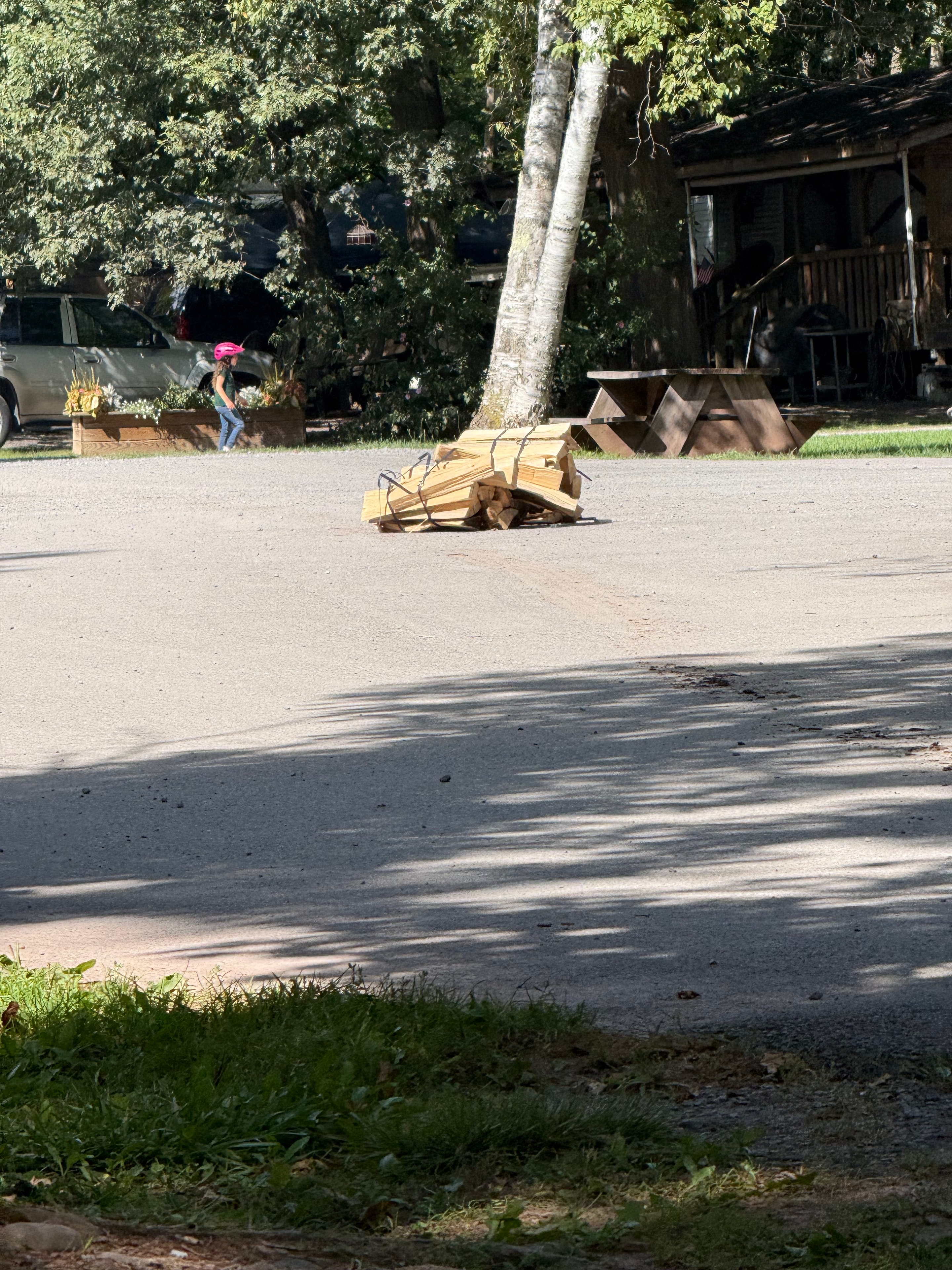 Firewood trailer on the campground road