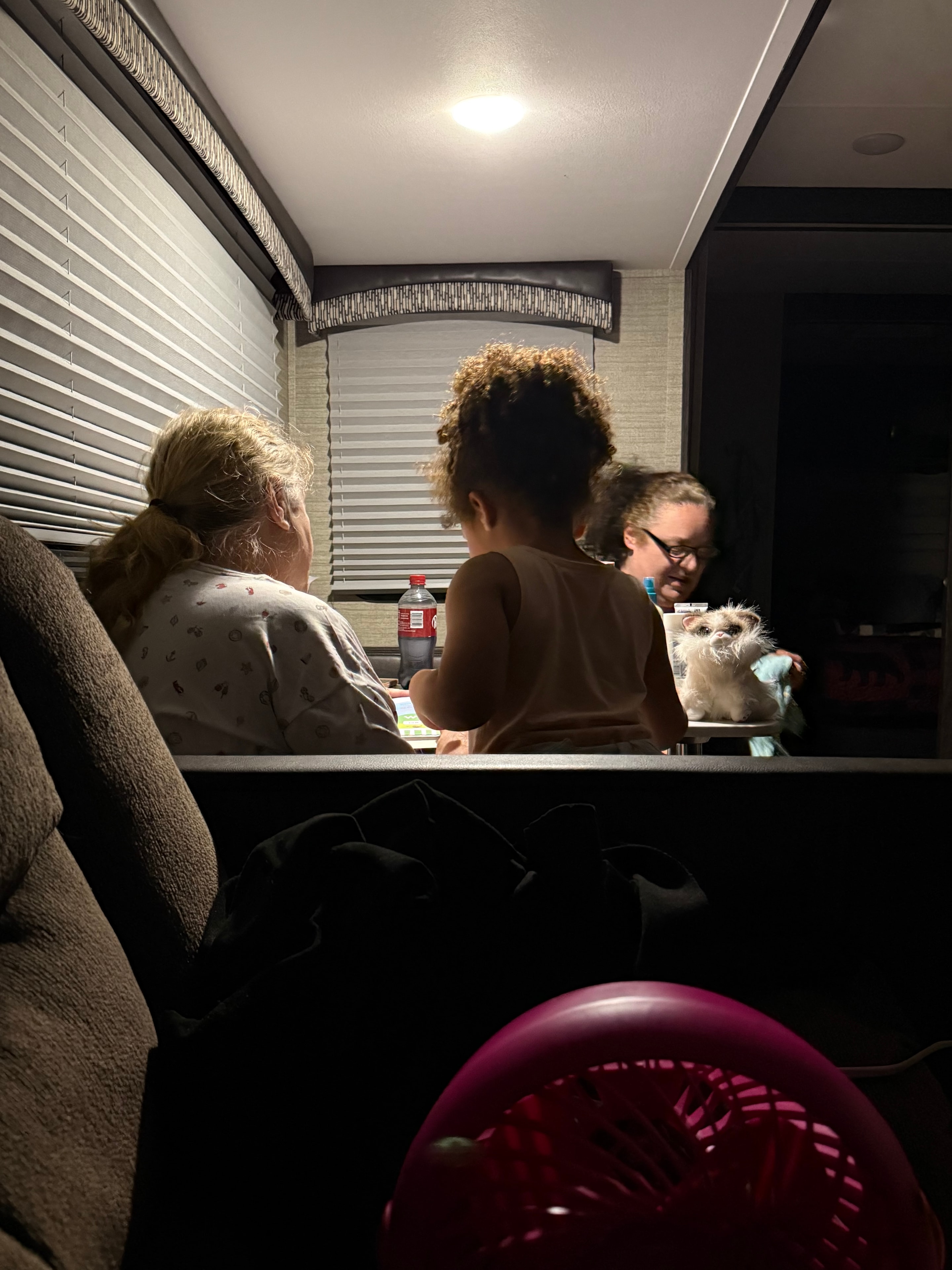 Family night inside the RV